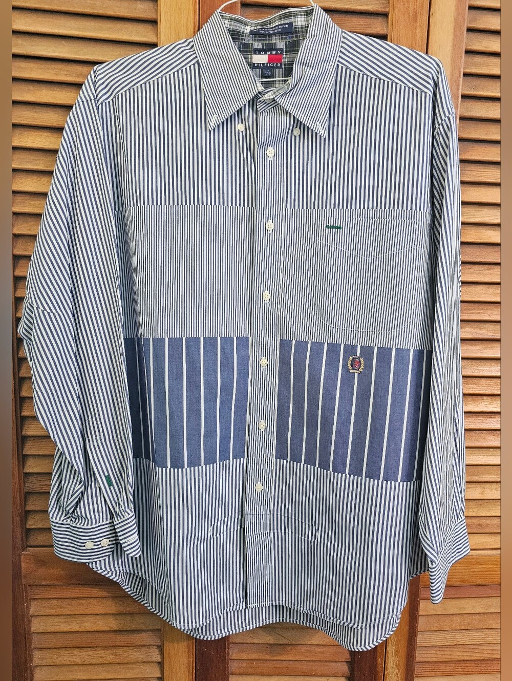 Tommy Hilfiger Vintage Patchwork Striped Button Down Shirt Size Large